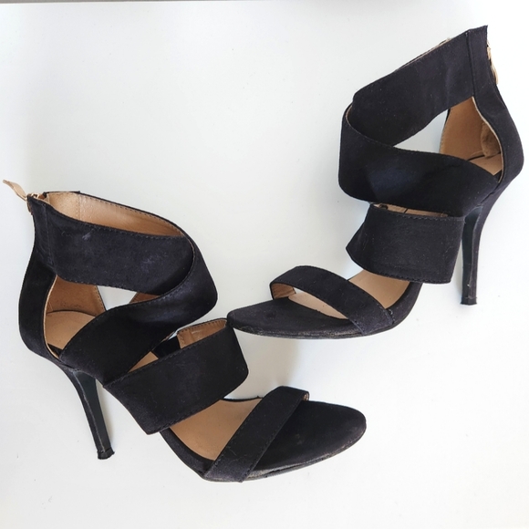SERGIO BARI Black high heels suede sandals Size 7 - Picture 1 of 8